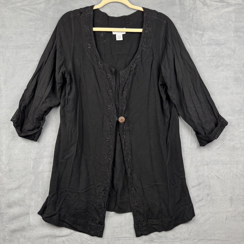 Soft Surroundings Black Rayon Embroidered Button‎ Front Tunic Top